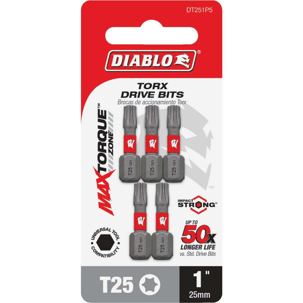 Diablo T25 TORX 1 In. Insert Impact Screwdriver Bit (5-Pack) DT251P5