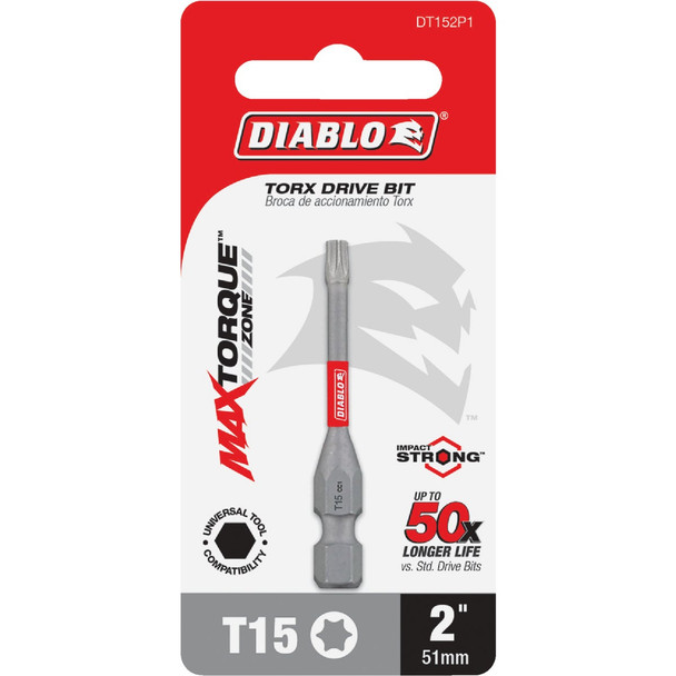 Diablo T15 TORX 2 In. Power Impact Screwdriver Bit DT152P1