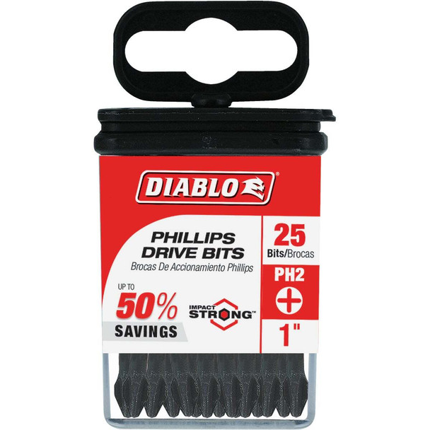 Diablo #2 Phillips 1 In. Insert Impact Screwdriver Bit (25-Pack) DPH21P25