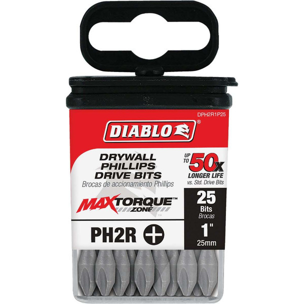Diablo #2 Phillips Reduced Dia 1 In. Insert Impact Screwdriver Bit (25-Pack)