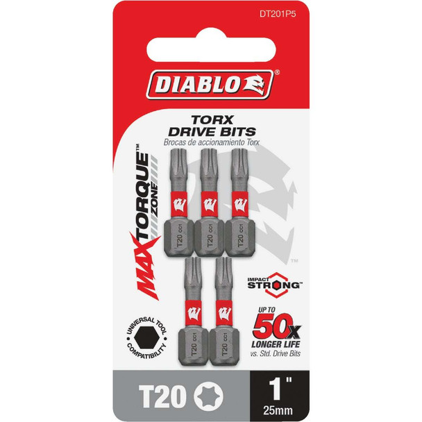 Diablo T20 TORX 1 In. Insert Impact Screwdriver Bit (5-Pack) DT201P5