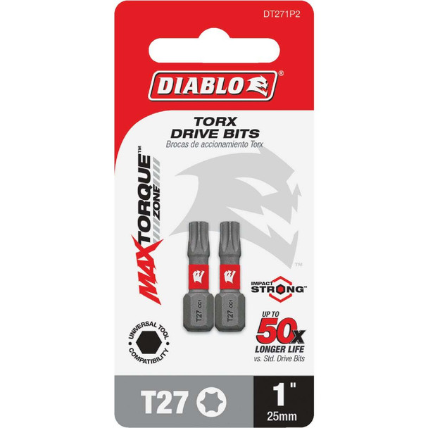 Diablo T27 TORX 1 In. Insert Impact Screwdriver Bit (2-Pack) DT271P2