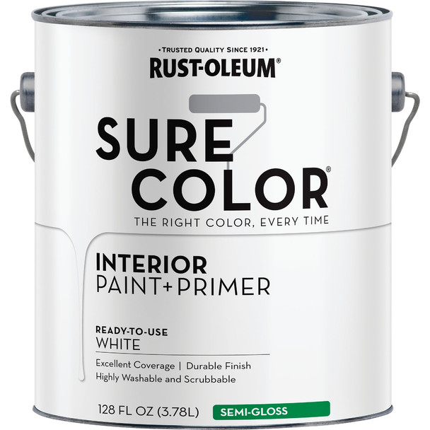Rust-Oleum Sure Color Semi-Gloss White Interior Wall Paint and Primer, Gallon