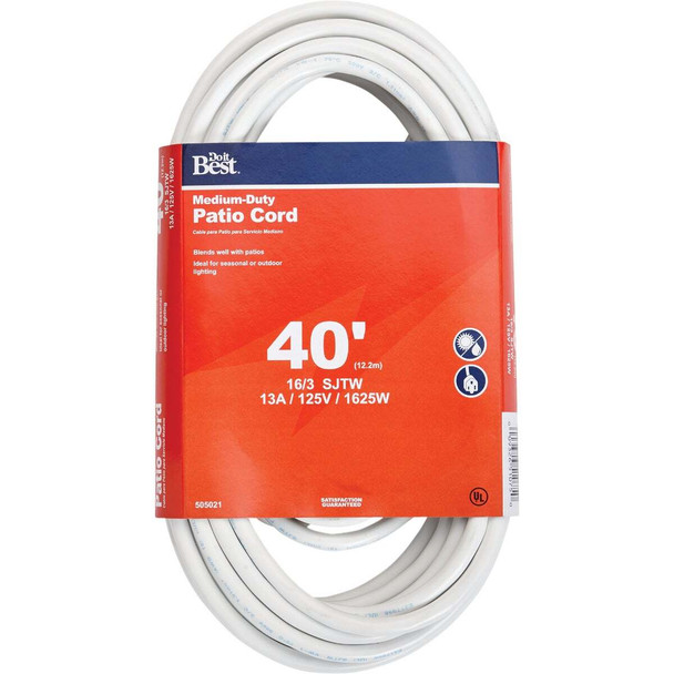 Master Electrician 40 Ft. 16/3 Medium-Duty White Patio Extension Cord 02356-01ME