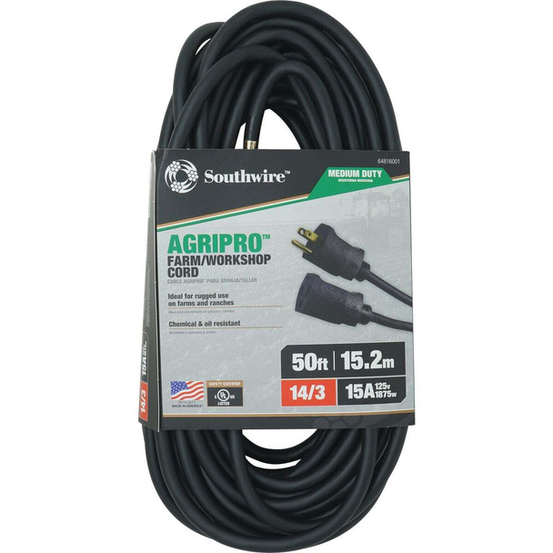 Southwire AgriPro 50 Ft. 14/3 Medium-Duty Farm Extension Cord 64816001