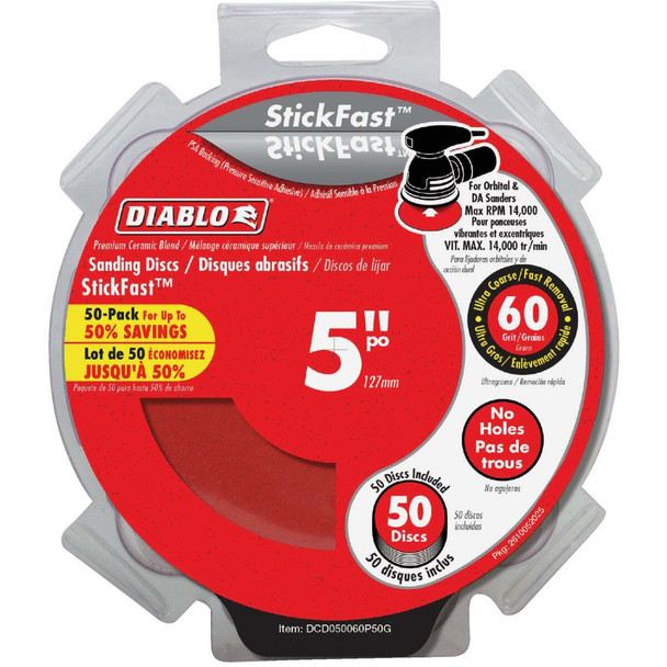 Diablo StickFast 5 In. 60 Grit Sanding Disc (50-Pack) DCD050060P50G