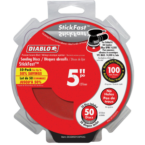 Diablo StickFast 5 In. 100 Grit Sanding Disc (50-Pack) DCD050100P50G