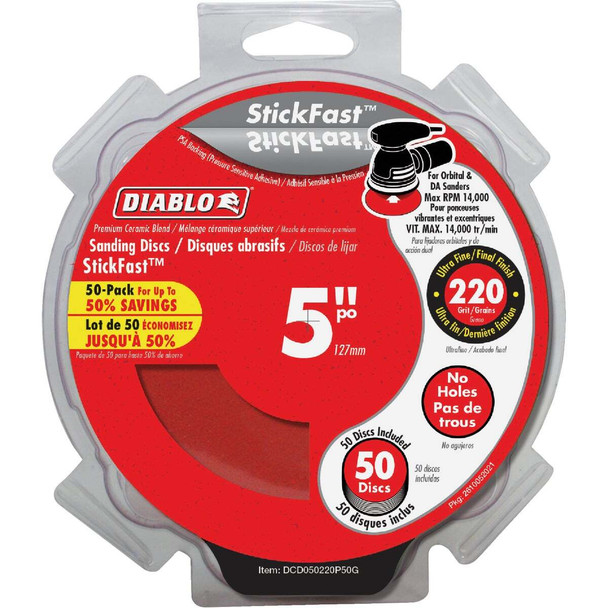 Diablo StickFast 5 In. 220 Grit Sanding Disc (50-Pack) DCD050220P50G