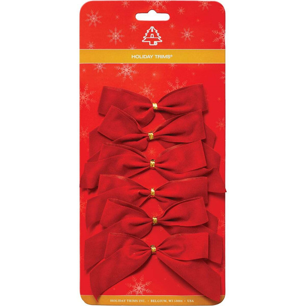 Holiday Trims 6pk 2lp Red Vlvt Bows 7920 Pack of 36