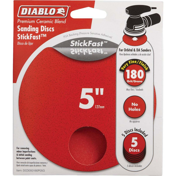 Diablo StickFast 5 In. 180 Grit Sanding Disc (5-Pack) DCD050180P05G