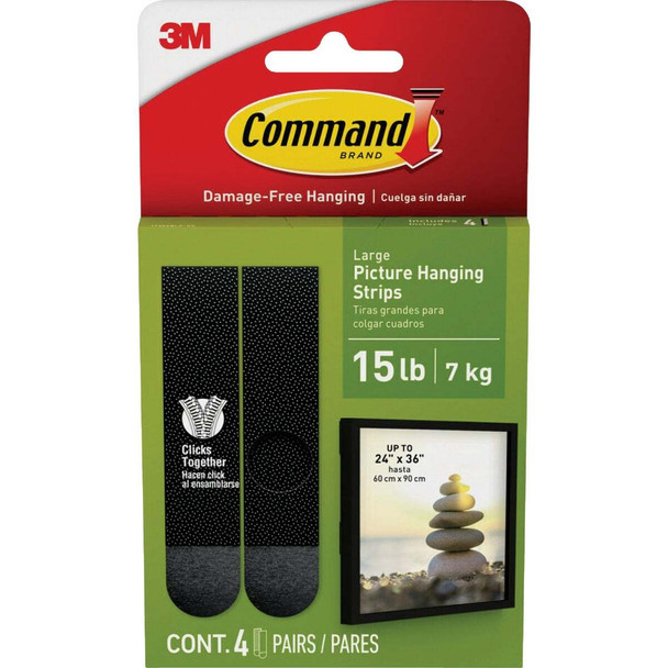 Command 15 Lb Black Picture Hanging Strips, 4 Pairs 17206BLK-ES