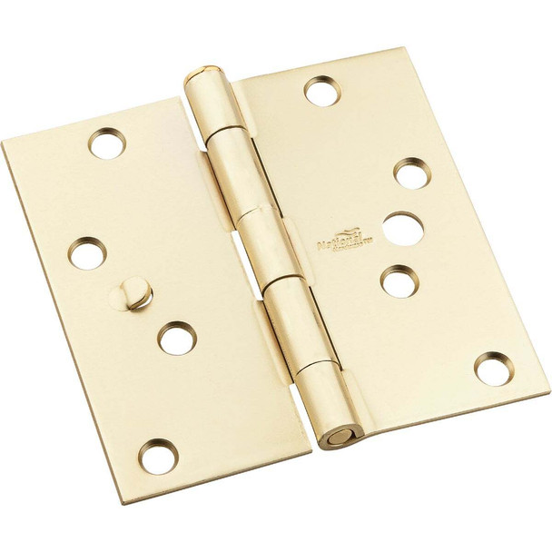 National Hardware 4 In. Satin Brass Square Door Hinge, (3-Pack) N830-403