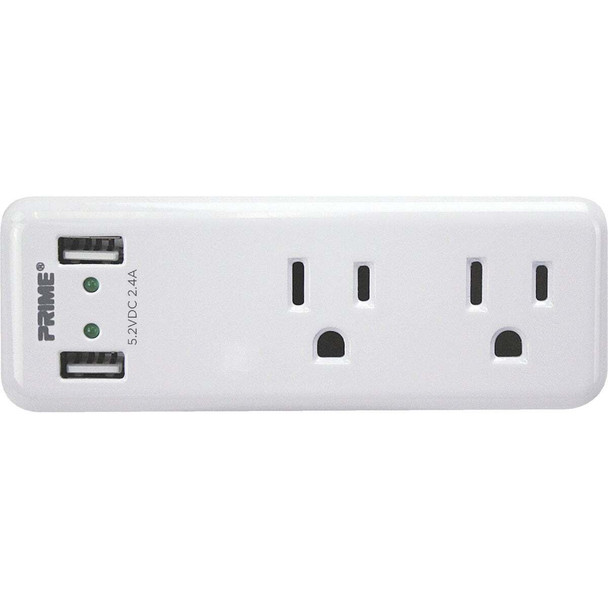 Prime Wire & Cable 2 Power & 2 USB White Space Saving USB Wall Charger