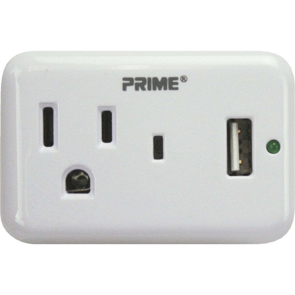 Prime Wire & Cable 1 Power & 1 USB White Wall Charger PBUSB241S