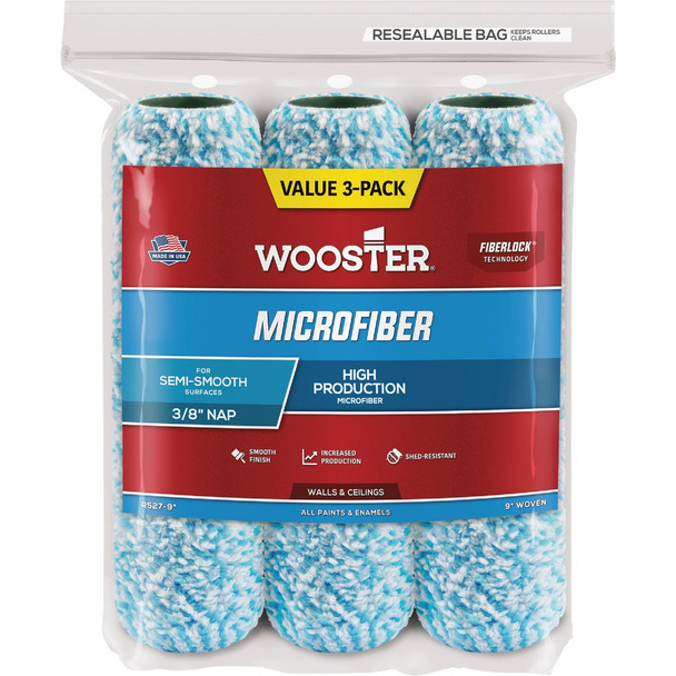 Wooster 9 In. x 3/8 In. Microfiber Roller Cover (3-Pack) R527-9