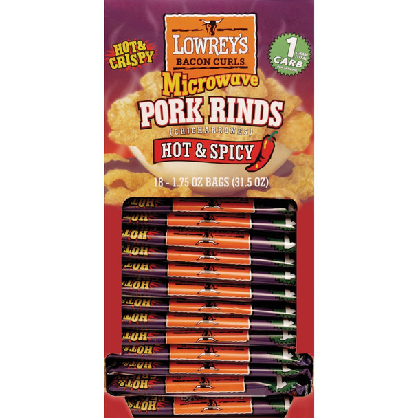 Lowrey's Bacon Curls 1.75 Oz. Hot & Spicy Pork Rinds 114980 Pack of 18