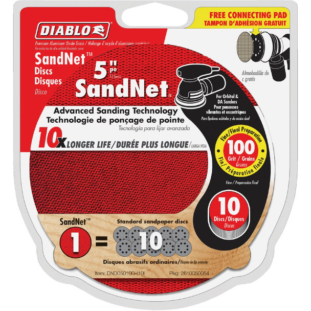 Diablo SandNet 5 In. 100 Grit Sanding Disc with Connection Pad (10-Pack)