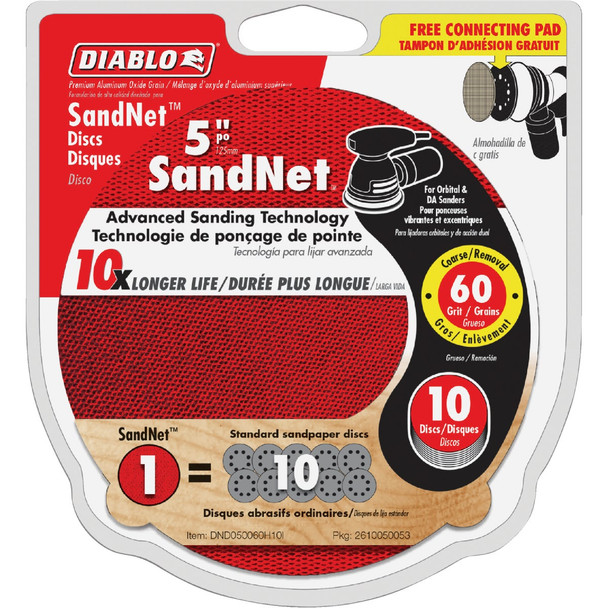 Diablo SandNet 5 In. 60 Grit Sanding Disc with Connecton Pad (10-Pack)