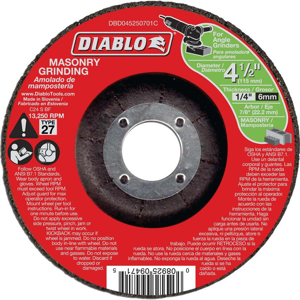 Diablo Type 27 4-1/2 In. 1/4 In. x 7/8 In. Masonry Grinding Cut-Off Wheel