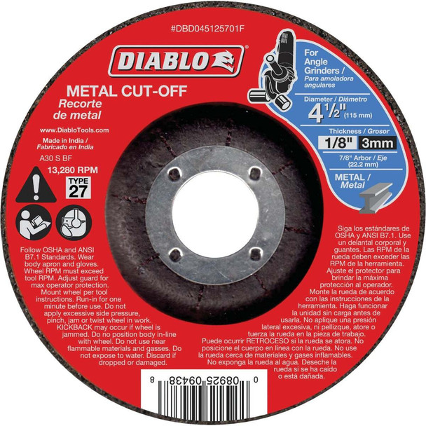 Diablo Type 27 4-1/2 In. x 1/8 In. x 7/8 In. Metal Cut-Off Wheel DBD045125701F