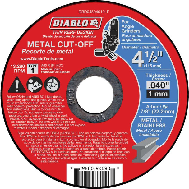 Diablo Type 1 4-1/2 In. x 0.040 In. x 7/8 In. Metal Cut-Off Wheel DBD045040101F