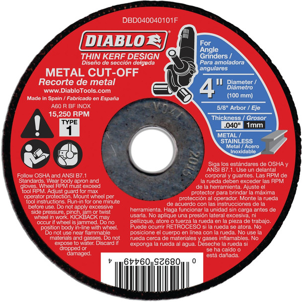 Diablo Type 1 4 In. x 0.040 In. x 5/8 In. Metal Cut-Off Wheel DBD040040101F