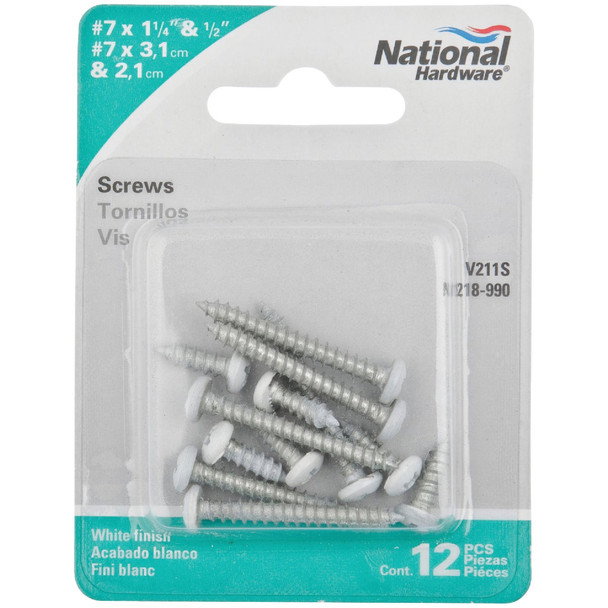 National Hardware Steel Shelf Bracket Screw, White (12-Pack) N218-990 Pack of 5