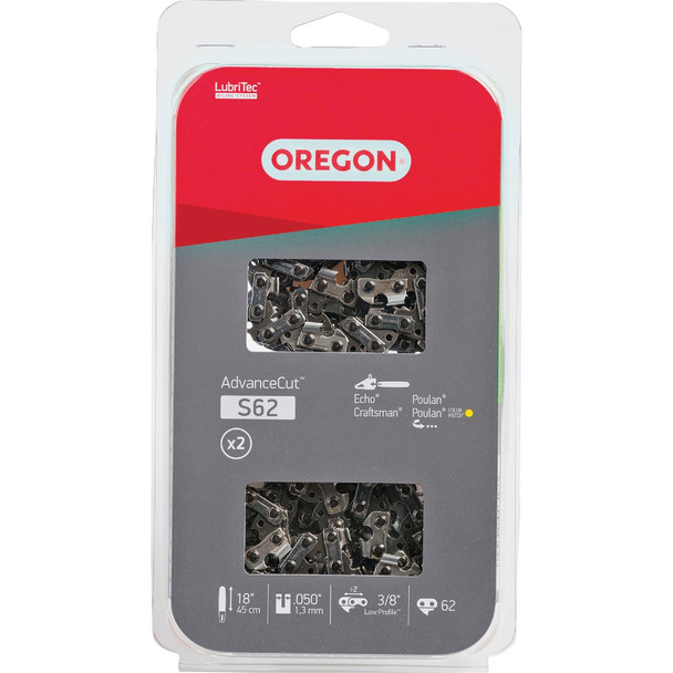 Oregon AdvanceCut 18 In. 62-Link Chainsaw Chain (2-Pack) S62T