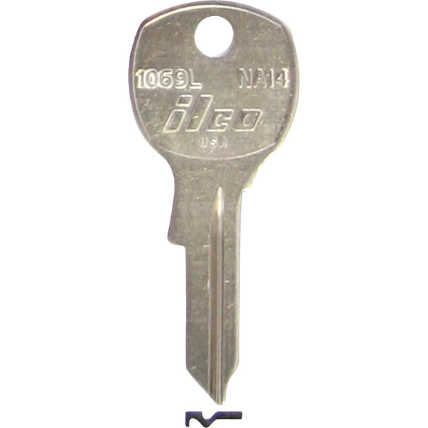 ILCO National Nickel Plated File Cabinet Key NA14 / 1069L (10-Pack) IAL3276601B