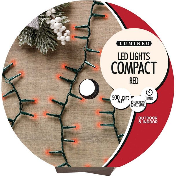 Holiday Wonderland Red 500-Bulb LED Compact Light Set with Dark Green Wire