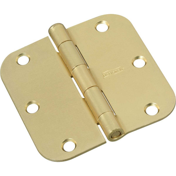 National Hardware 3-1/2 In. x 5/8 In. Radius Satin Brass Door Hinge (3-Pack)