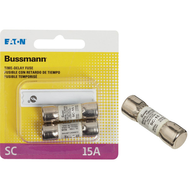 Bussmann 15A Midget Cartridge Time Delay Cartridge Fuse (2-Pack) BP/SC-15