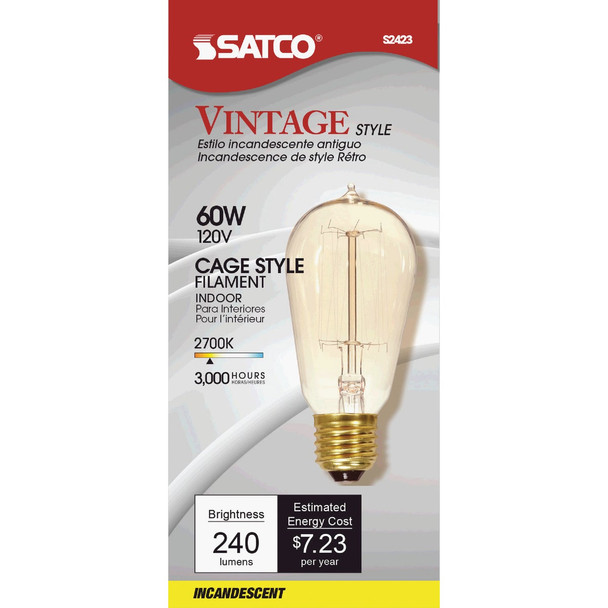Satco 60W Clear Medium ST19 Incandescent Vintage Light Bulb S2423