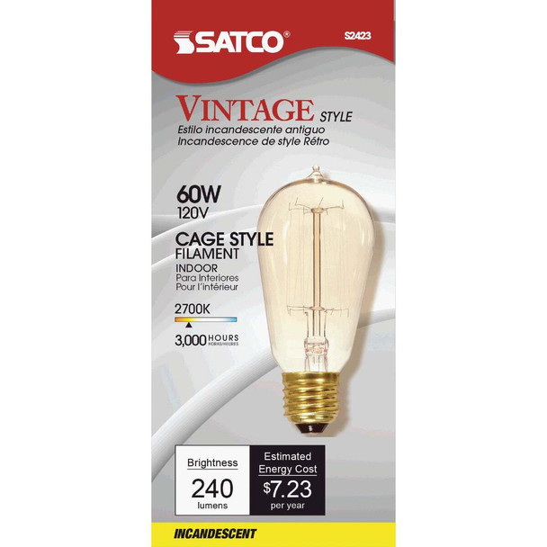 Satco 60W Clear Medium ST19 Incandescent Vintage Light Bulb S2423