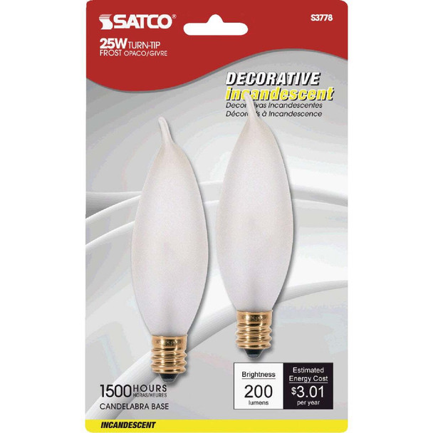 Satco 25w 2pk Frost Cand Bulb S3778