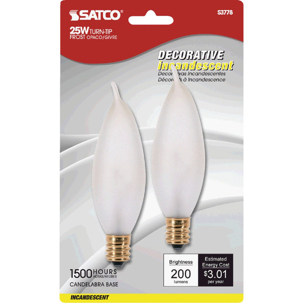Satco 25w 2pk Frost Cand Bulb S3778