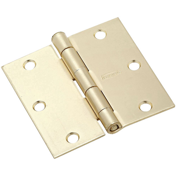 National Hardware 3-1/2 In. Square Satin Brass Door Hinge (3-Pack) N830-332