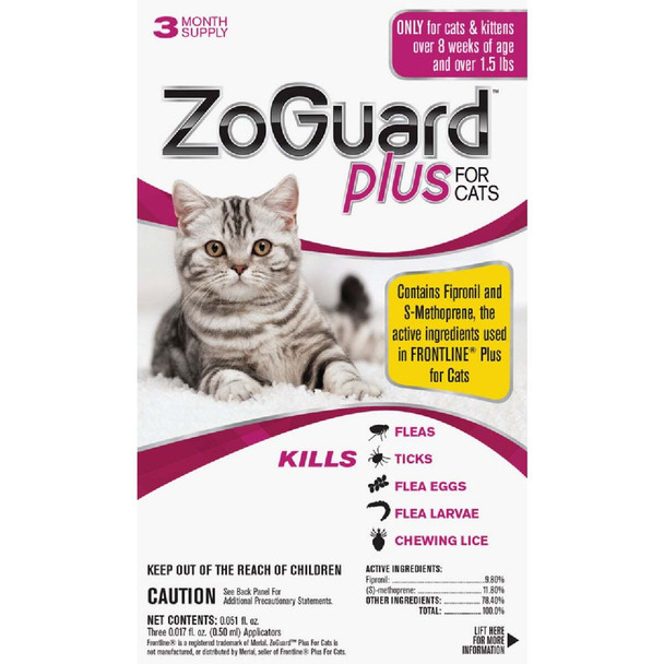 ZoGuard Plus 3-Month Supply Flea & Tick Treatment For Cats Over 1-1/2 Lb. 511101