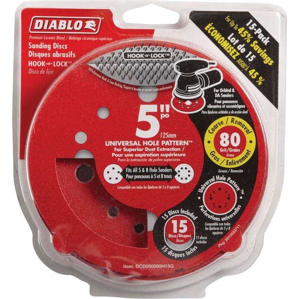 Diablo 15pk 5" 80g Sanding Disc DCD050080H15G