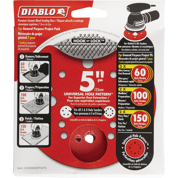 Diablo 7pk 5" Astd Sanding Disc DCD050VGPH07G
