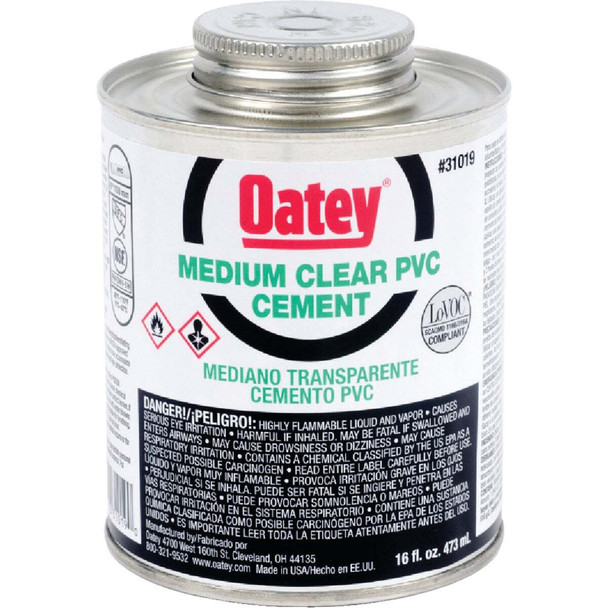Oatey 1 Pt. Medium Bodied Clear PVC Cement 31019