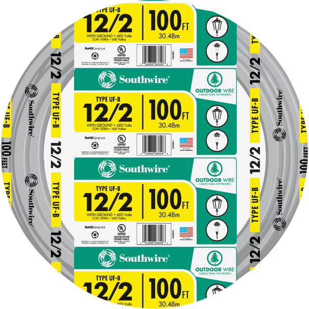 Southwire 100 Ft. 12 AWG 2-Conductor UFW/G Electrical Wire 13055926