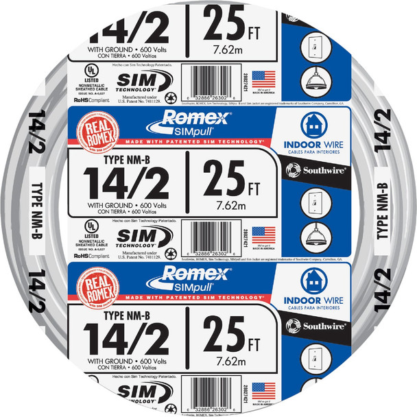 Romex 25 Ft. 14/2 Solid White NMW/G Electrical Wire 28827421