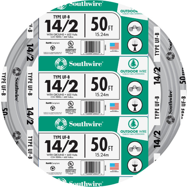 Southwire 50 Ft. 14 AWG 2-Conductor UFW/G Electrical Wire 13054222