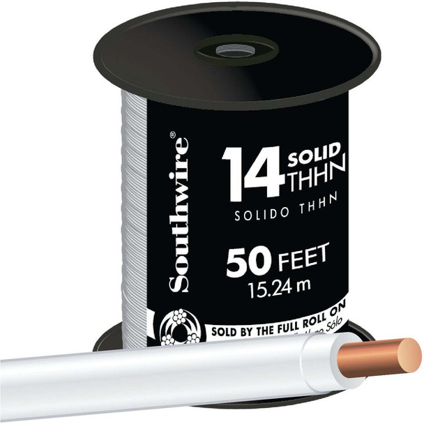 Southwire 50 Ft. 14 AWG Solid White THHN Electrical Wire 11580883