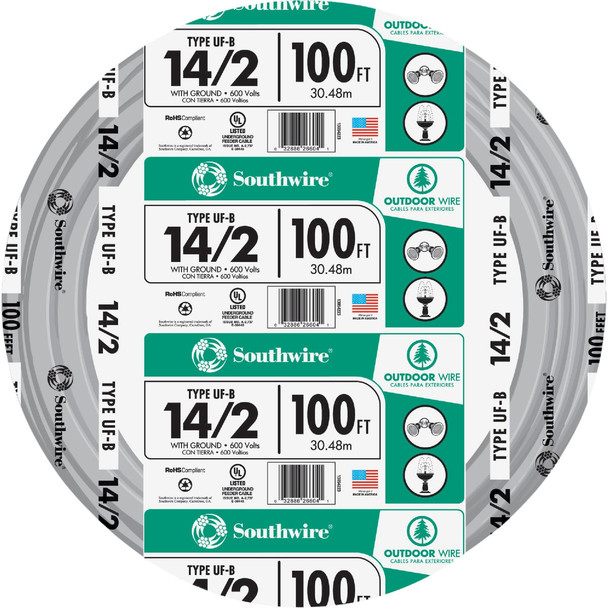 Southwire 100 Ft. 14 AWG 2-Conductor UFW/G Electrical Wire 13054226