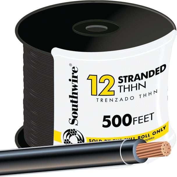 Southwire 500 Ft. 12 AWG Stranded Black THHN Electrical Wire 22964158