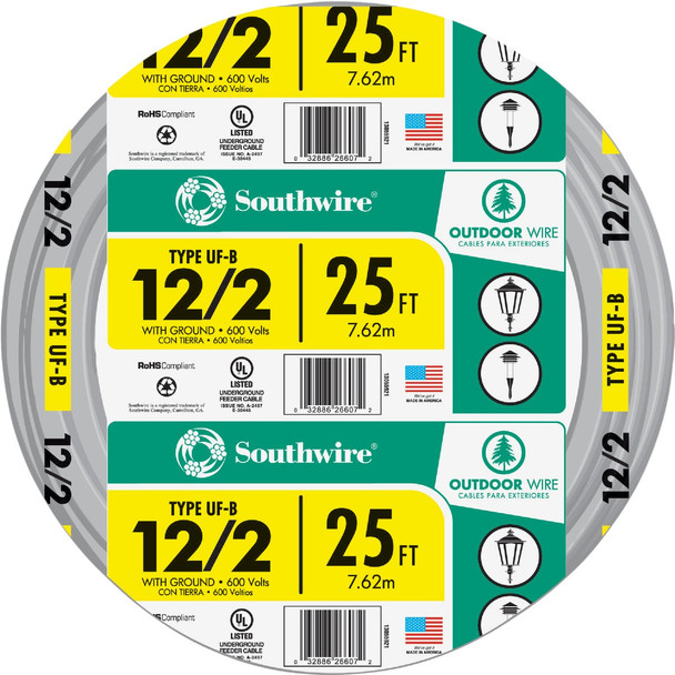 Southwire 25 Ft. 12 AWG 2-Conductor UFW/G Electrical Wire 13055921