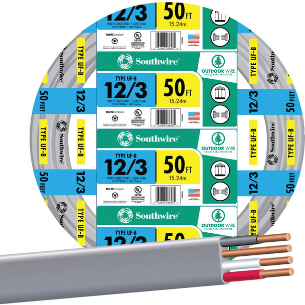 Southwire 50 Ft. 12 AWG 3-Conductor UFW/G Electrical Wire 13058322