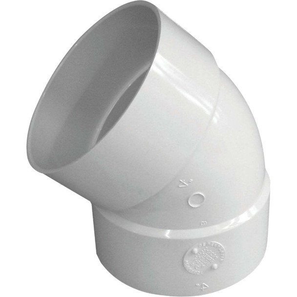 IPEX 4 In. SDR 35 45 Deg. PVC Sewer and Drain Elbow (1/8 Bend) 414184BC